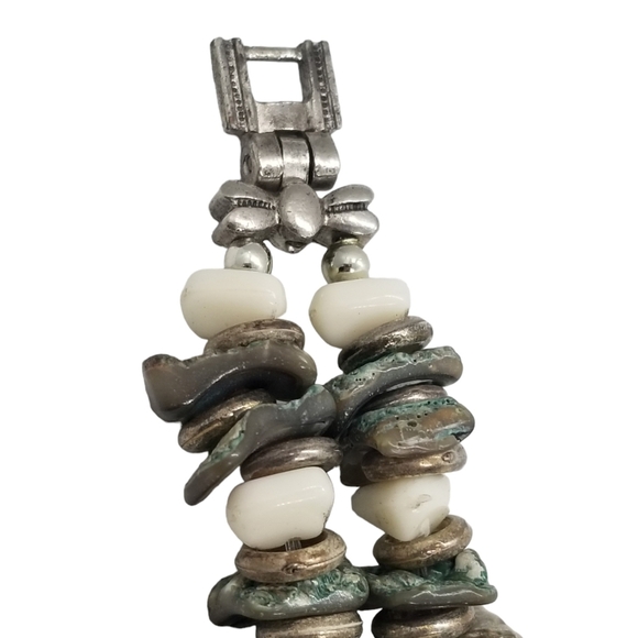 NATIVE AMERICAN STYLE SILVERTONED, GEMSTONE & ABALONE SHELL BAND LADIES WATCH - Picture 7 of 8